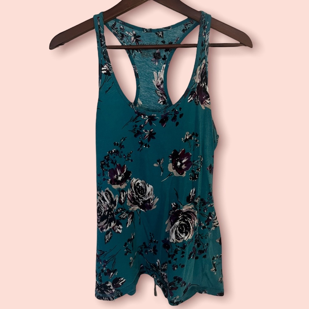 Essentials Teal Tank Top with Roses